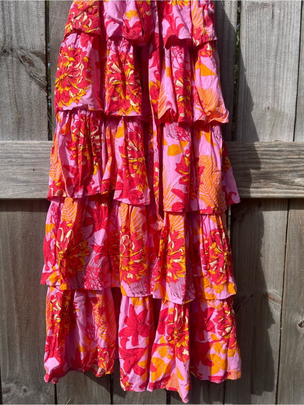 entro Pink & Orange Floral Tiered Ruffle Strap Maxi Dress Sz S - Picture 3 of 11